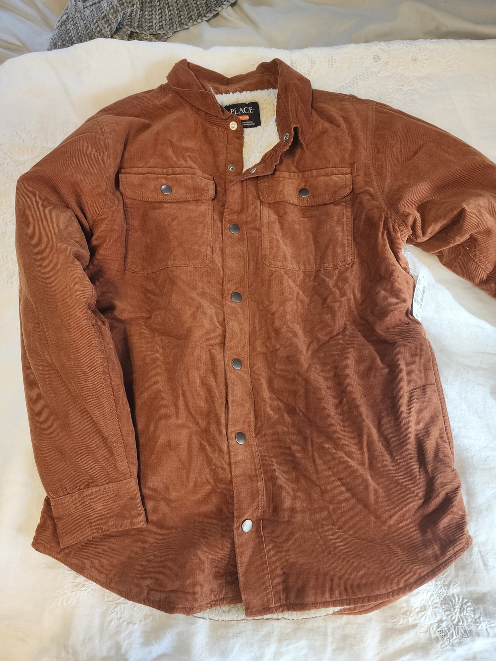 The Children's Place Men's Corduroy Sherpa-Lined Shirt Jacket in Rust